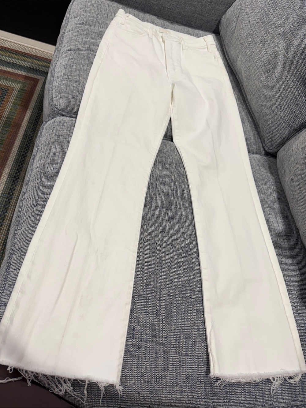 MOTHER White Wide-Leg Flare stretch Jeans with Raw Hem